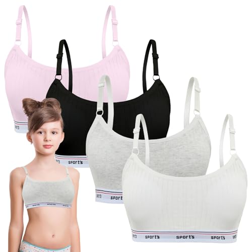 YUFFQOPC 5er-Pack Bustier Mädchen, Mädchen Sport BHS Teens Unterwäsche Teens Unterwäsche mit Fest Gepolsterte und Verstellbarem Schultergurt Bralette Top Bustier für 8-14 Jahre Kinder von YUFFQOPC