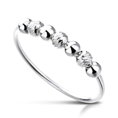 YUFFQOPC Angst Ring Silber 925 Spinner Bead Ringe Angstring Sterling Silber Fidget Stress Ring für Angst Zappeln Stapelring Stressband (60(19.0)) von YUFFQOPC