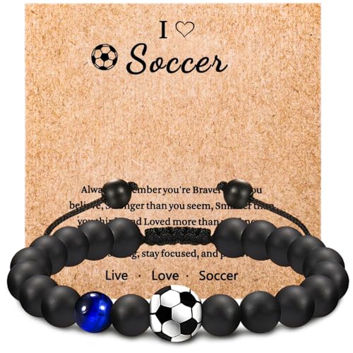 YUFFQOPC Fußball Geschenke,Fussball Geschenke Jungen,Fussball Armband Geschenke,Naturstein Fußball Armband für Sohn Teenager Enkel Neffe Bruder Abschluss 5 6 7 8 9 10 11 12 Jahre Geburtstag für Junge von YUFFQOPC