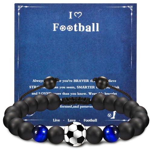 YUFFQOPC Fussball Armband Geschenke Naturstein Fußball Armband für Sohn Teenager Enkel Neffe Bruder Abschluss 5-12 Jahre Geburtstag für Jungen von YUFFQOPC