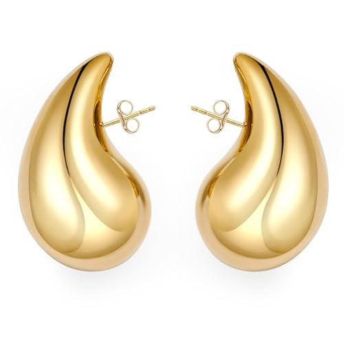 YUGDRUZY 18K Ohrringe Gold Dupes, Chunky Hoop Earrings für Damen Creolen Ohrstecker Hypoallergene Goldene Waterdrop Vergoldet Modeschmuck für Frauen Mädchen Geschenke von YUGDRUZY