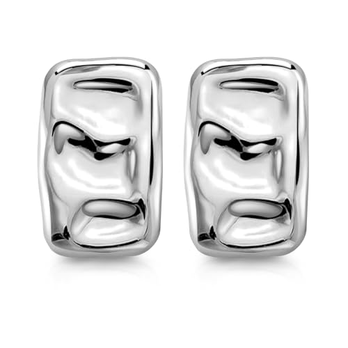 YUGDRUZY 18K Chunky Ohrringe Gold, Dupes Ohrringe Hypoallergene Ohrringe Silber, Silber 925 Hängend Ohrringe Groß, Ohrringe Damen Silber Modeschmuck Ohrringe Geschenke für Den Valentinstag, Silber von YUGDRUZY