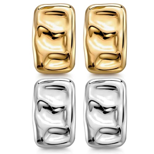 YUGDRUZY 18K Chunky Ohrringe Gold,Dupes Ohrringe Hypoallergene Ohrringe Silber,Ohrringe Gold Hängend Vergoldete Ohrringe Groß,Ohrringe Damen Modeschmuck,Geschenke für Den Valentinstag,Gold und Silber von YUGDRUZY