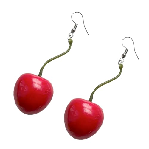 3D-Ohrclips mit roten Früchten, süß, lustige Ohrclips für Damen und Mädchen, Quasten, ästhetischer Schmuck, Kunststoff von YUGSHNKFC