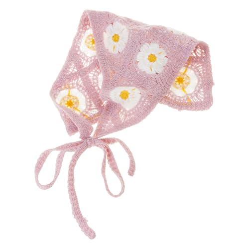 Blumenhäkeln Haare Bandana Krawatte Geknotetes Kopftro Retro Stirnband Gestrickter Kerchief Für Frauen Dreieckigem Kopfschal von YUGSHNKFC