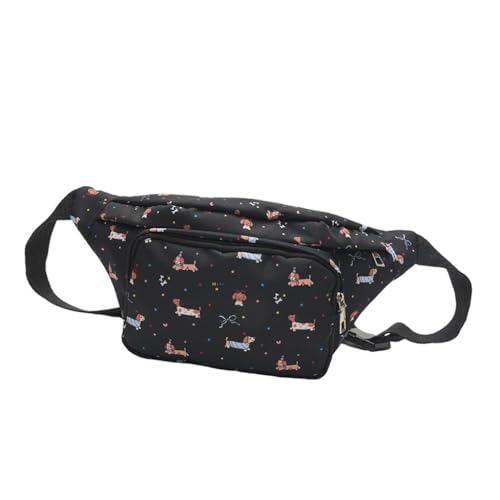 Damen Hüfttasche mit Cartoon-Dackel-Motiv, großes Fassungsvermögen, Umhängetasche, Geldbörse, lässig, Outdoor, Schultertasche, Brustgürteltasche, Schwarz von YUGSHNKFC