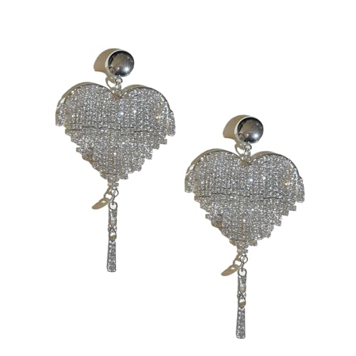 Elegante Diamanten-Herz-Ohrringe, Strass, Ballkleid, Schmuck, Ohr-Accessoires für Hochzeit und Abendgarderobe, Quasten-Ohrringe von YUGSHNKFC