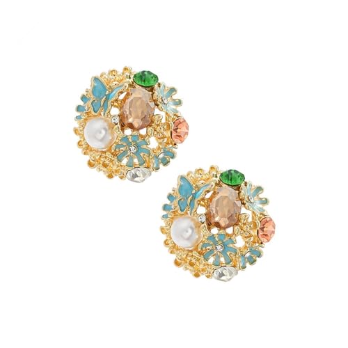 Elegante runde Strass-Blumen-Ohrstecker für Damen, französisches Handwerk und allergieresistentes Design, leicht, angenehm zu tragen, Einheitsgröße, Wie beschrieben, Wie beschrieben von YUGSHNKFC
