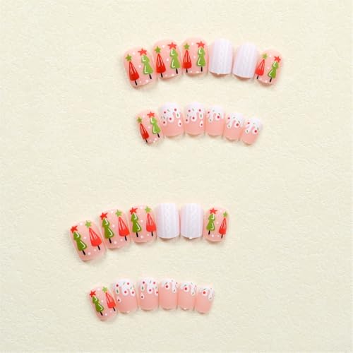 Kurze quadratische künstliche Nägel, volle Abdeckung, zum Aufkleben auf Nägel mit Weihnachtsbaum-Designs, Weihnachten, zum Aufdrücken für Frauen und Mädchen von YUGSHNKFC