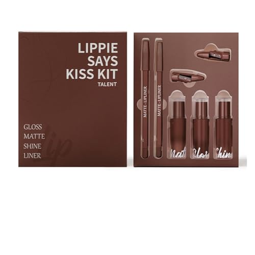 Langlebiger Lippenfärben Set Flüssiger Lippenstift + Schimmer Lipgloss + Pralle Lip Gloss + Lip Liner 5 In 1 Lippenstift Set von YUGSHNKFC