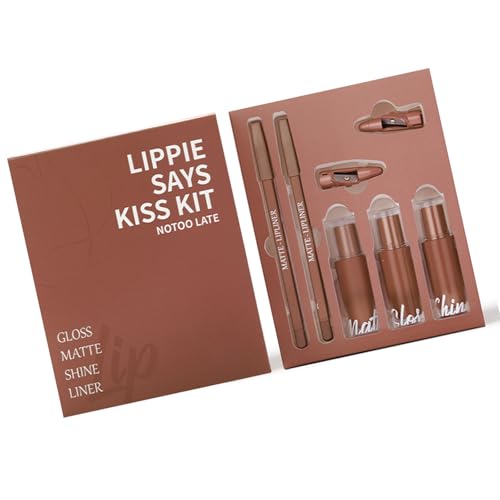 Langlebiger Lippenfärben Set Flüssiger Lippenstift + Schimmer Lipgloss + Pralle Lip Gloss + Lip Liner 5 In 1 Lippenstift Set von YUGSHNKFC