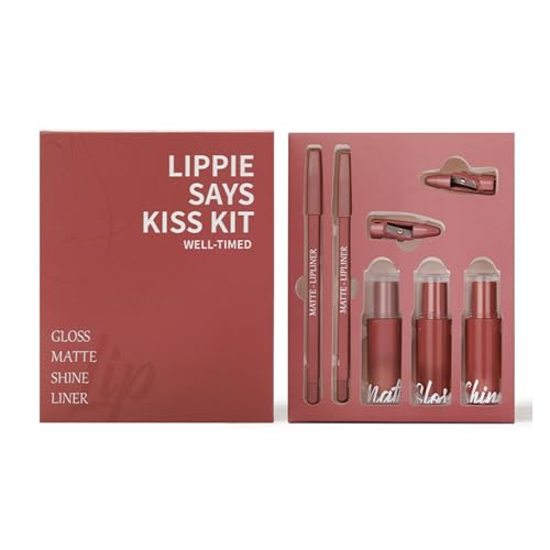 Langlebiger Lippenfärben Set Flüssiger Lippenstift + Schimmer Lipgloss + Pralle Lip Gloss + Lip Liner 5 In 1 Lippenstift Set von YUGSHNKFC