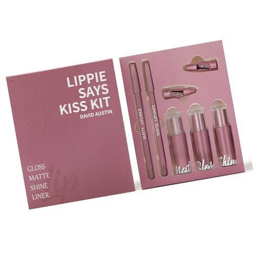Langlebiger Lippenfärben Set Flüssiger Lippenstift + Schimmer Lipgloss + Pralle Lip Gloss + Lip Liner 5 In 1 Lippenstift Set von YUGSHNKFC