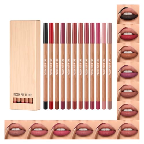 Lippenliner Set Mattlippen Crayon Set 12 Farben Lip Liner Wasserdichte Hochs Pigmented Long Dauerstift Bleistift Frauen von YUGSHNKFC