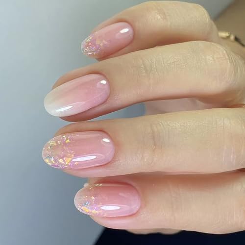 Mandel-Nägel zum Aufdrücken, künstliche Glitzer, Klebstoffe, künstliches Acryl, für Frauen und Mädchen, Sarg, Mandel, französische Spitze, 24 Stück von YUGSHNKFC