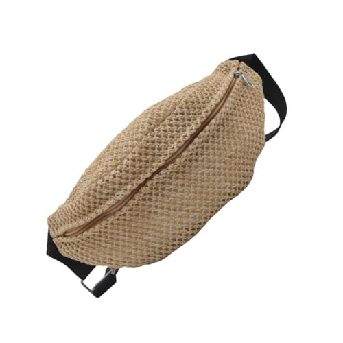 Mehrzweck-Hüfttasche aus gewebtem Stroh für Damen, Strand, Crossbody-Brusttasche, mit Reißverschluss, für Ausflüge und Urlaub, Schwarz von YUGSHNKFC