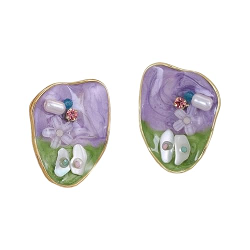 Ölgemälde Blumenstollen Ohrringe Ohrschmuck Kleine Blumenohrstollen Geeignet Für Teenager Und Jugendliche Erwachsene Präsentieren Französische Elegante Vintage Ohrringe von YUGSHNKFC
