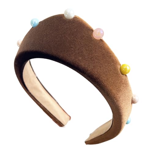 Plüsch-Stirnbänder verziert mit Perlen und Perlen, modisches Haar-Accessoire, bequemes Haarteil für Damen und Mädchen von YUGSHNKFC