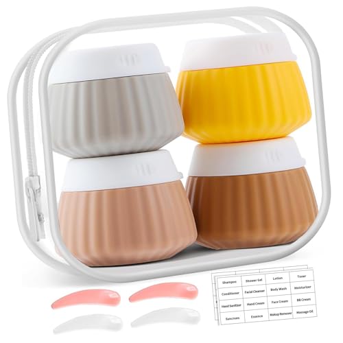 Reisebehälter für Toilettenartikel, Reiseflaschen mit transparenter Tasche, auslaufsichere Silikon-Reisegläser für kosmetische Handcreme von YUGSHNKFC