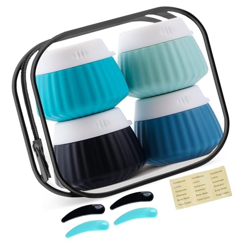 Reisebehälter für Toilettenartikel, Reiseflaschen mit transparenter Tasche, auslaufsichere Silikon-Reisegläser für kosmetische Handcreme von YUGSHNKFC