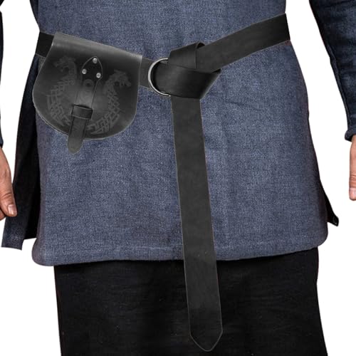 Retro Mittelalter Kunstleder Gürteltaschen Geldbörse Mittelalter Tragbare Münzbörse Gürteltaschen LARP Renaissances-Kostüme, Schwarzes 2-teiliges Set von YUGSHNKFC