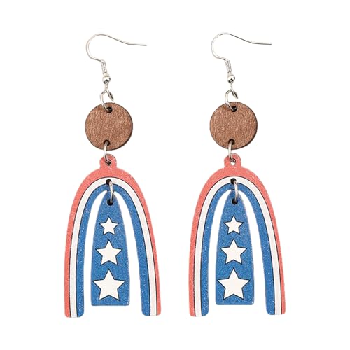 Stilvolle U-förmige Holz-Ohrringe, Stern und Streifen, patriotisches Accessoire, stilvoller festlicher Schmuck für Frauen, festlicher Schmuck für Frauen von YUGSHNKFC