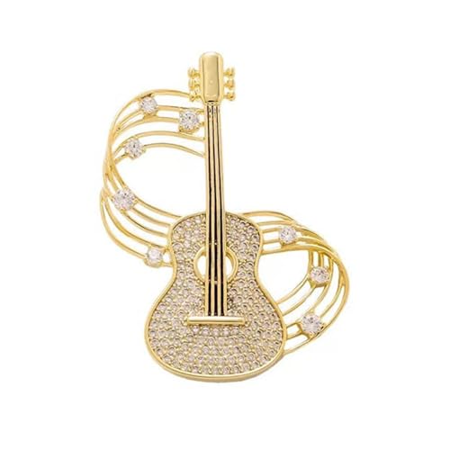 Stylish Gitarre Music Note Brosche Mit Strauchsteinen Alloy Gold Ton Pin Schmuck Für Musiker Konzert Party Accessoires Musik Note Gitarre Brosche von YUGSHNKFC