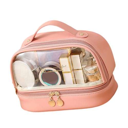 Transparente Make-up-Tasche, Reise-Kulturbeutel für Damen, PU-Leder, Reise-Kosmetiktasche, tragbarer Make-up-Organizer, transparente Make-up-Tasche mit Reißverschluss, B, Mass Beauty von YUGSHNKFC