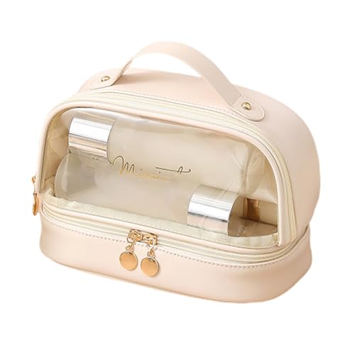 Transparente Make-up-Tasche, Reise-Kulturbeutel für Damen, PU-Leder, Reise-Kosmetiktasche, tragbarer Make-up-Organizer, transparente Make-up-Tasche mit Reißverschluss, Milchaprikosenweiß, Mass Beauty von YUGSHNKFC