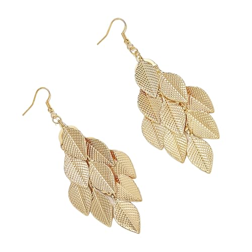 Vielseitige Tropfen-Ohrringe mit aufwendigen Blatt-Details, Zincs-Metallkonstruktion, Ohrzubehör für empfindliche Haut, polierte Zinklegierung, baumelnde Ohrringe von YUGSHNKFC