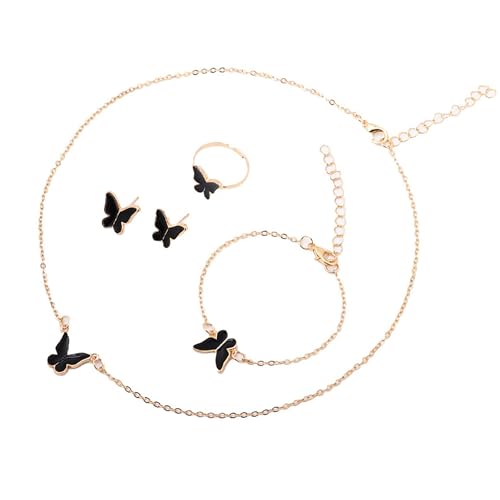 YUGSHNKFC 1 Set Anhänger Charme Schmuck Einschließlich Schmetterling Halskette Ohrstolzen Armbandringe Stylish Geschenk Für Mode Forward Women Elegante Ohrringe von YUGSHNKFC