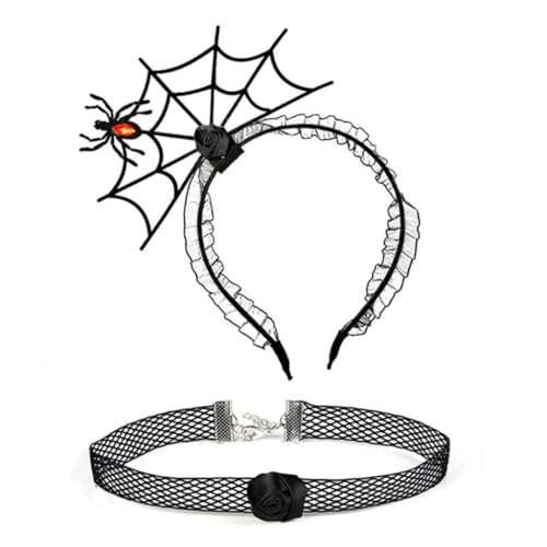 YUGSHNKFC 1 Set Halloween Cosplay Spinnennetz Stirnband und Spitze Choker Cosplay Lovely Kostüm Karneval Party Zubehör für Erwachsene von YUGSHNKFC