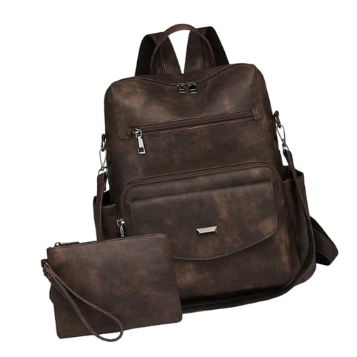 YUGSHNKFC 2pieces Pu Leder Rucksäcke Geldbörsen Für Frauen Damen Umhängetaschen Modearbeit Travel Handtaschen Mit Geldbörsen Design Rucksäcken von YUGSHNKFC