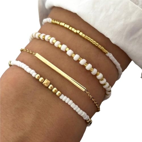YUGSHNKFC 4pcs Handgefertigtes Armband Buntes Perlenarmband Verstellbares Armband Perlen Textur Casual Armbänder Für Party Und Datum Bequemer Verschleißschmuck YUGSHNKFC 4pcs Handgefertigtes Armband Buntes Perlenarmband Verstellbares Armband Perlen Textur Casual Armbänder Für Party Und Datum Bequemer Verschleißschmuck von YUGSHNKFC