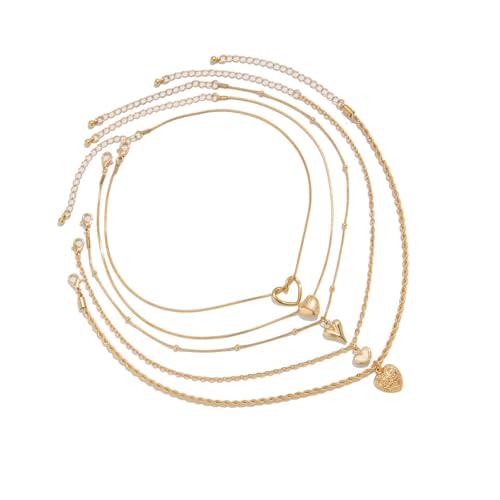 YUGSHNKFC 5-teiliges elegantes herzförmiges Halsketten-Set, verstellbare Schichtketten, Schmuck für Damen, Alltag und Partys, Nach Hause gehen von YUGSHNKFC
