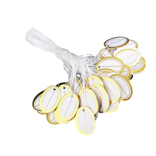 YUGSHNKFC 500 PCS Gold Geflügelte Ovale Hangetiketten Vor Cut Löcher Massenmenge Einzelhandelsgeschäftspreise Marker Oval Labels von YUGSHNKFC