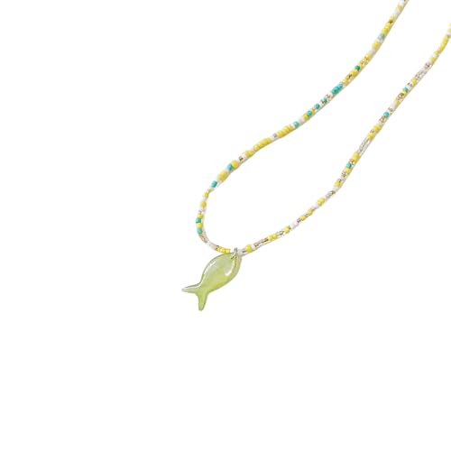 YUGSHNKFC Buntes Perlenfisch Charme Halskette Einstellbare Länge Schlüsselbeinkette Retro Styles Schmuck Für Alltägliche Freizeitkette Leichte Perlenkette Halskette von YUGSHNKFC
