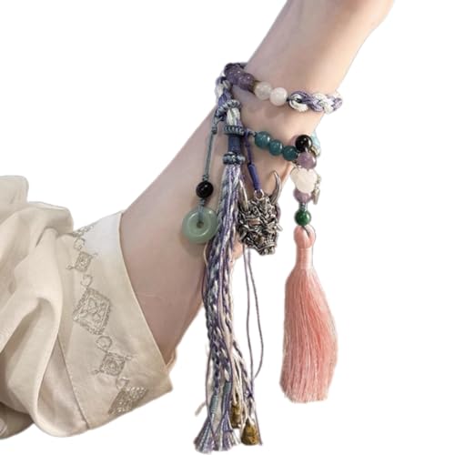 YUGSHNKFC Buntes Quasten Armreifen Ethnische Themenarmband Handgewebte Armbandhäftchen Schmuck Handgefertigtes Chinesisches Tibetisches Armband Traditionelles Armband von YUGSHNKFC