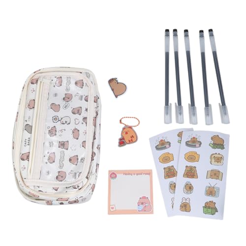 YUGSHNKFC Cartoon Animal Bleistiftbeutel Brosche Aufkleber Stifte Hülle Hälfte Große Kapazität Beutel Stiftbeutel Schulversorgung Cartoon Capybara Multi Layer Großer Kapazität Fall von YUGSHNKFC