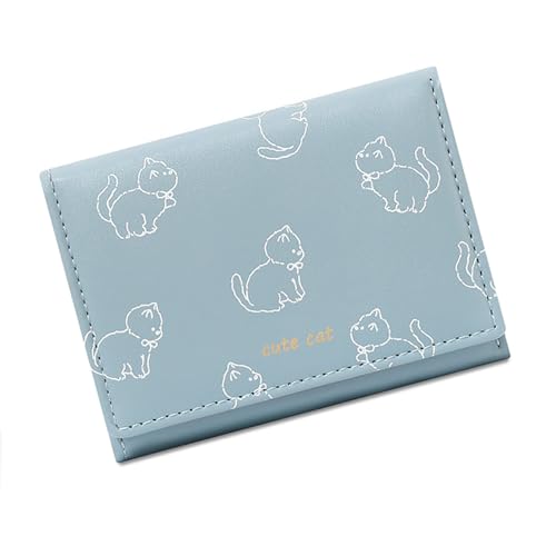 YUGSHNKFC Cartoon Cats Designs Damen Trifold Wallet in Schwarz PU Leder Münzbörse Kartenhalter mit Klarem Fenster für den täglichen Gebrauch PU Leder Geldbörse, blau, Mass Beauty von YUGSHNKFC