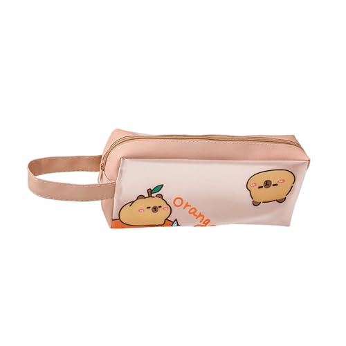 YUGSHNKFC Cartoon-Tier-Federmäppchen mit Griff, wasserabweisend, PU-Stift-Aufbewahrungstasche, große Kapazität, Stiftebeutel, Reise-Kosmetiktasche, Leder-Federmäppchen, B von YUGSHNKFC