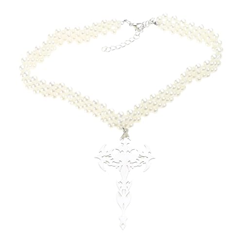 YUGSHNKFC Choker-Halskette mit übertriebener Flamme für Frauen, Imitationsperle, unregelmäßiger Anhänger, Halsband-Halsketten für Frauen von YUGSHNKFC