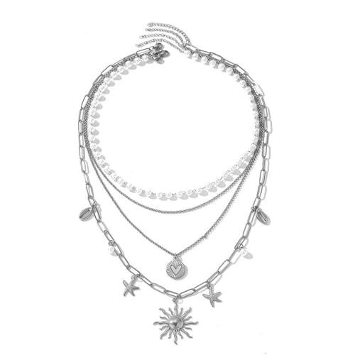 YUGSHNKFC Edelstahl-Halskette mit Blumen- und Seestern-Anhänger, eleganter Damenschmuck für Partys, formelle Anlässe, Edelstahl von YUGSHNKFC