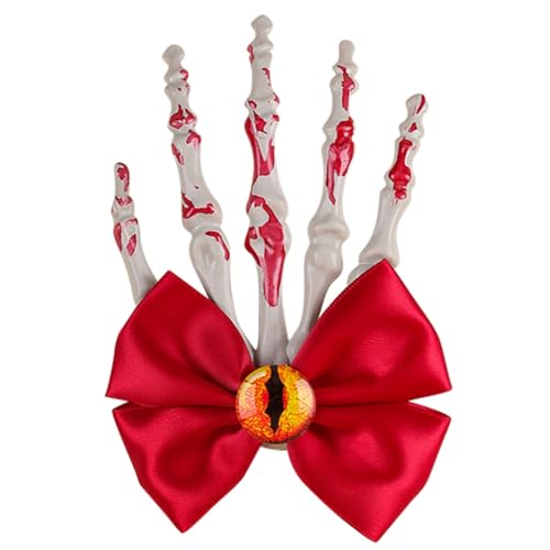 YUGSHNKFC Einzigartige Haarspange mit Schleife, blutige Seitenklammer, Skelettklaue, blutige Schleife, Halloween, Haarstyling, Foto-Requisiten von YUGSHNKFC
