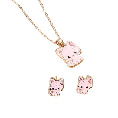 YUGSHNKFC Einzigartige Katzen-Halskette mit passenden Ohrringen aus Legierung, modische Ohrstecker, ideal für Freizeit und verschiedene Anlässe, modischer Schmuck, Einheitsgröße, Wie beschrieben, Wie von YUGSHNKFC