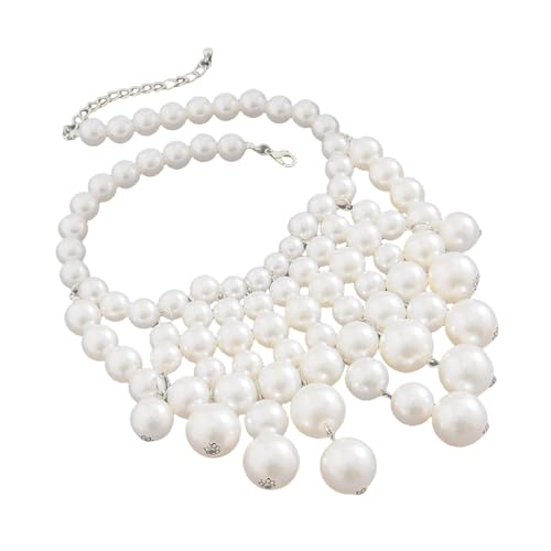 YUGSHNKFC Elegante Halskette mit Kunstperlen und Quasten, handgefertigt, mehrschichtige Halskette, verstellbare Länge, Schlüsselbeinkette, Damenschmuck von YUGSHNKFC