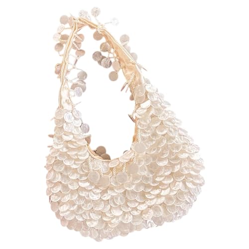YUGSHNKFC Elegante Muschel Verschönerte PVC Umhängetasche Leichte Unterarmtaschen Geräumige Abendessen Geldbeutel Für Frauen Und Mädchen Perlen Schulterparty Handtasche von YUGSHNKFC