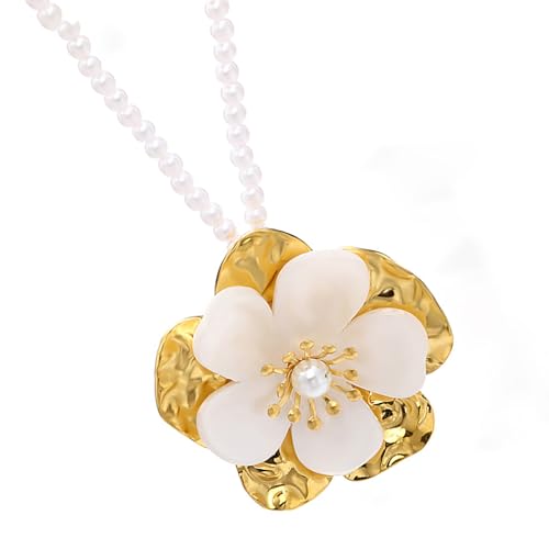 YUGSHNKFC Elegante Perlen-Blumen-Halskette für Damen, verstellbar, stabile Legierung, tragbar, für Hochzeiten und Bankette, Legierung, Perlen von YUGSHNKFC