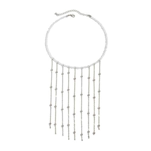 YUGSHNKFC Elegante Quasten-Halskette mit verstellbarer Kette, leichtes Design für Damen, Modeschmuck, Kunstperlen-Akzente, Legierung, Imitationsperle von YUGSHNKFC