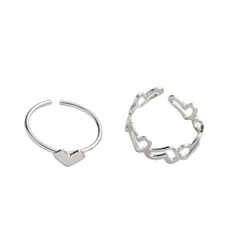 YUGSHNKFC Elegante Ringe mit Herzausschnitt, modisch, hohl, verstellbar, offen, für Verabredungen, Partys und tägliche Outfits, hohles Herz, 2 Stück von YUGSHNKFC